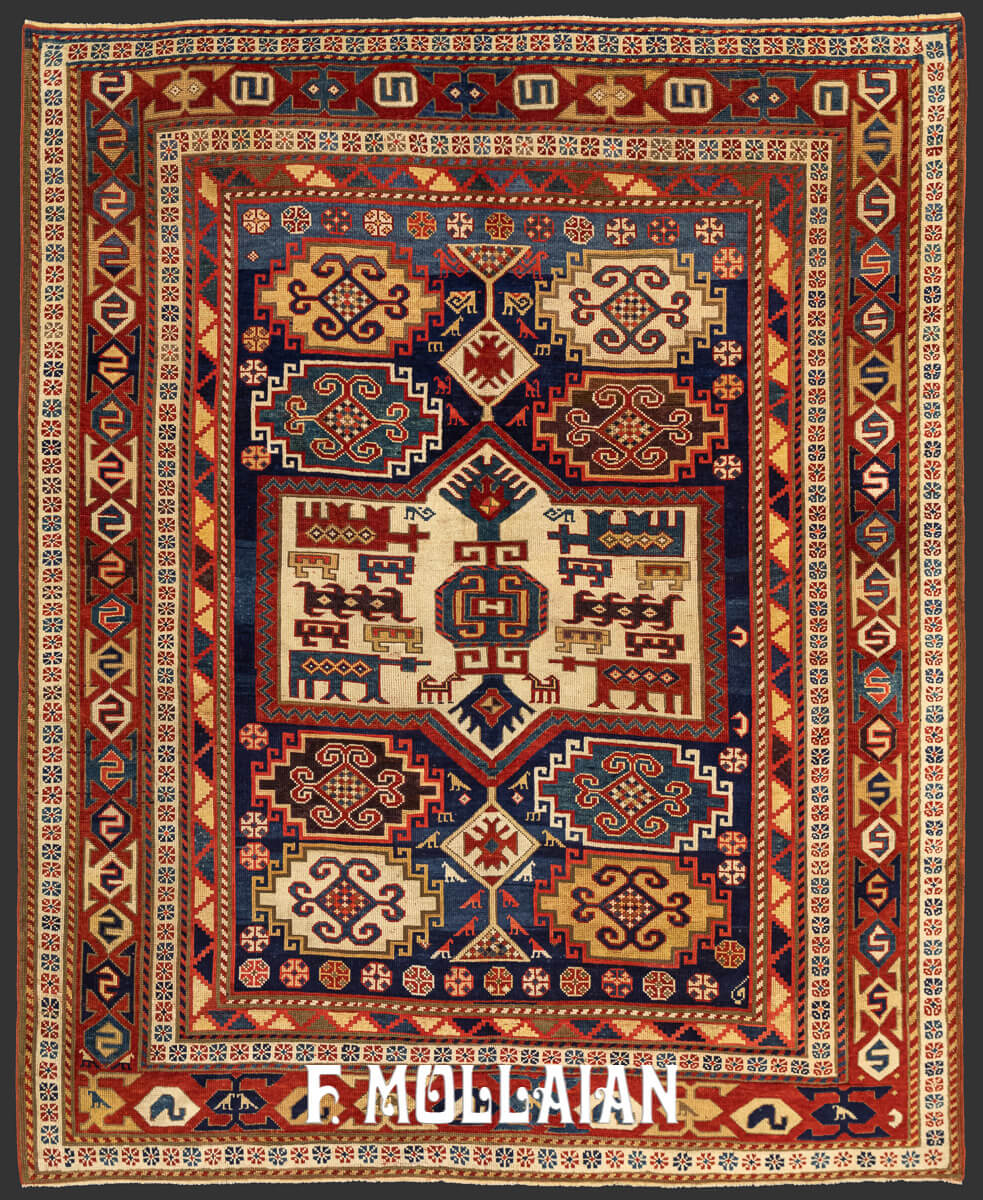 Hand-knotted Caucasian Kazak Moghan Antique Rug n°:54882943